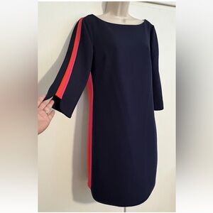 NWT Size 10 Vince Camuto Navy Dress W/ Pink & Orange Side Stripes